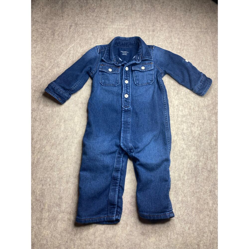 Baby Gap Blue Denim Long Sleeve 1 Piece Outfit Size 6-12 Months